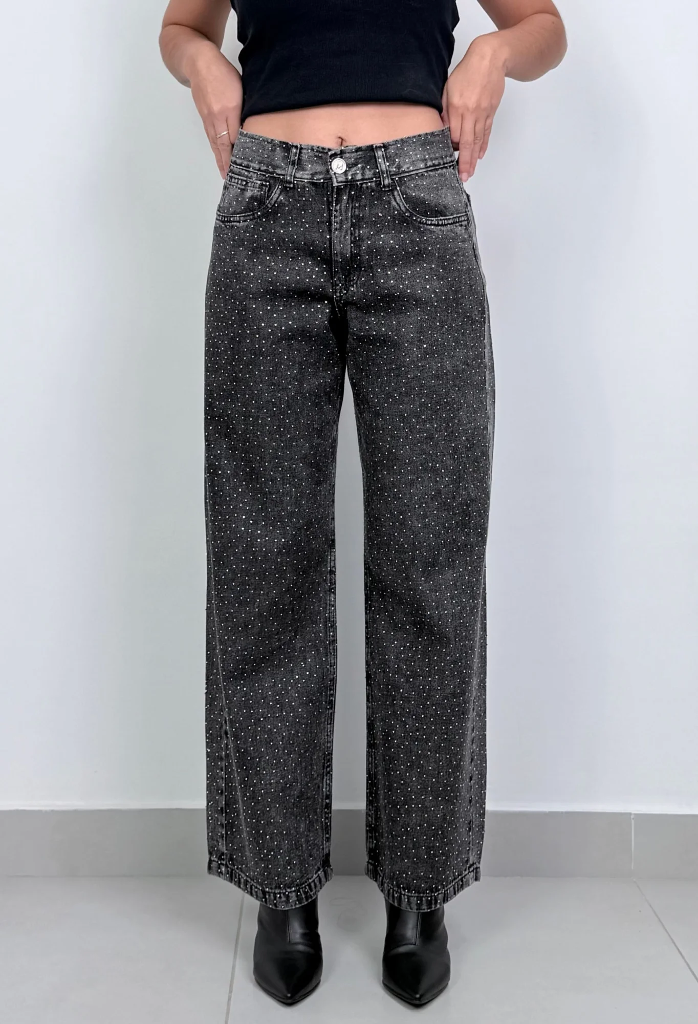 MIL734 - PANTALON RIGIDO BAGGY STRASS COMPLETO