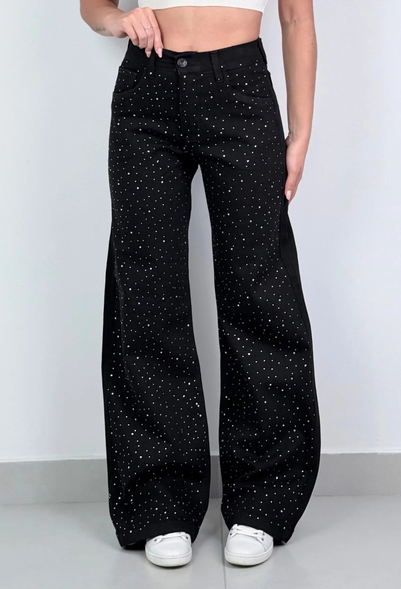 MIL562 - PANTALON STRASS WIDE CLASICO ELASTIZADO
