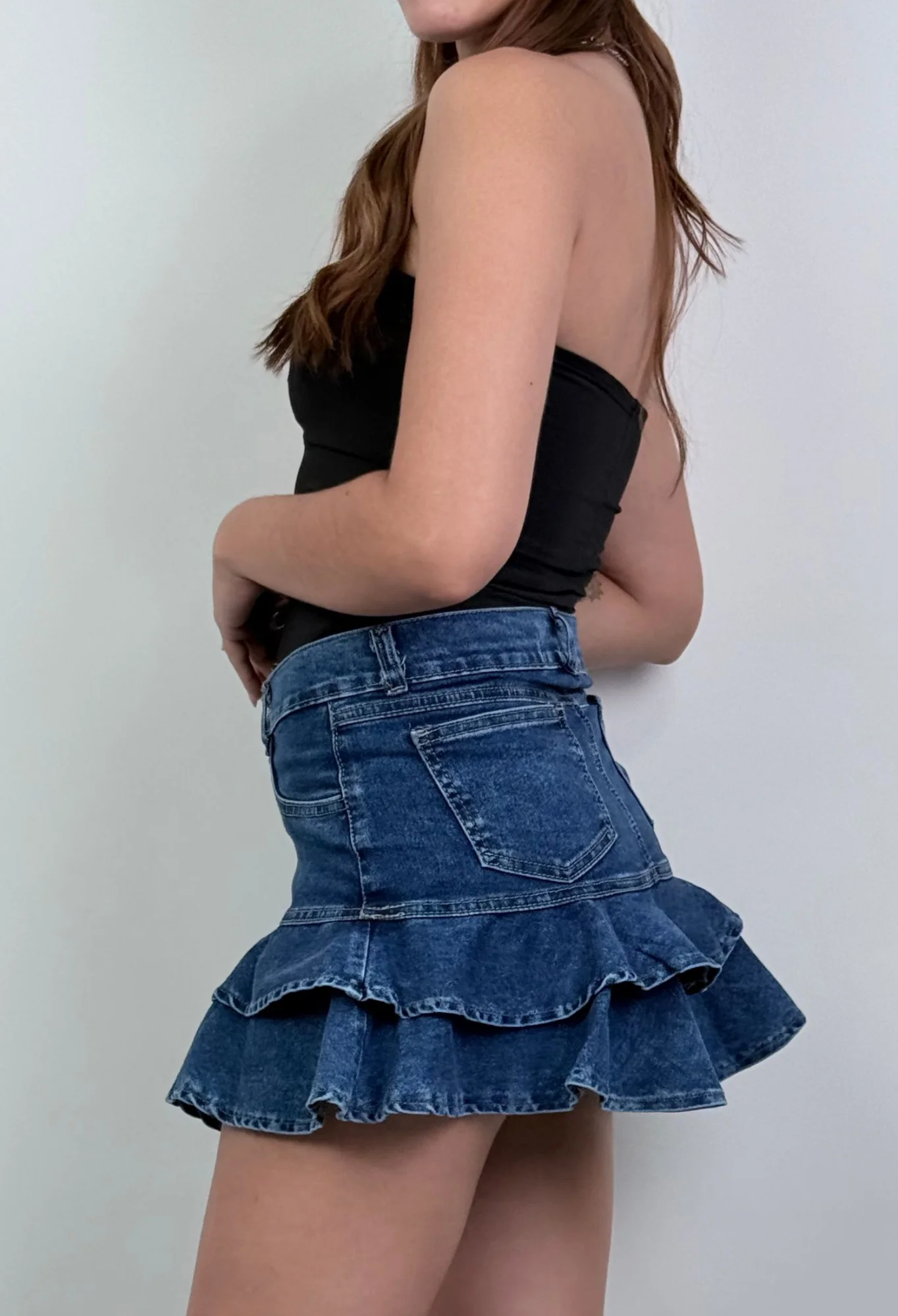 MIL544 - POLLERA MINI VOLADO ELASTIZADO — vista 3